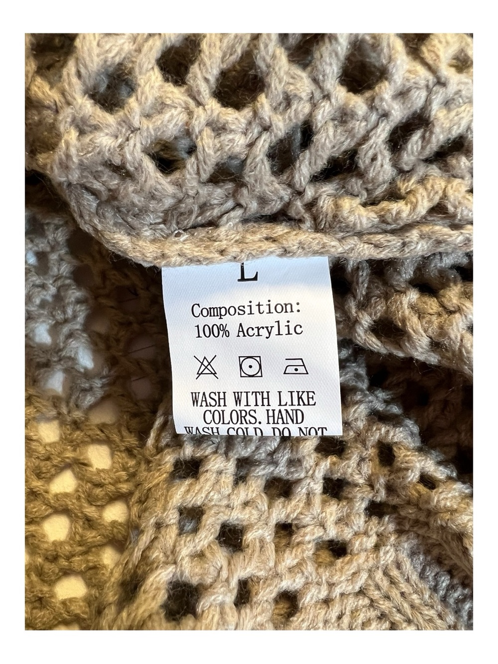 NWOT Camel Open Knit Crochet Sweater Boho Beachy V Neck Size L - Picture 8 of 9